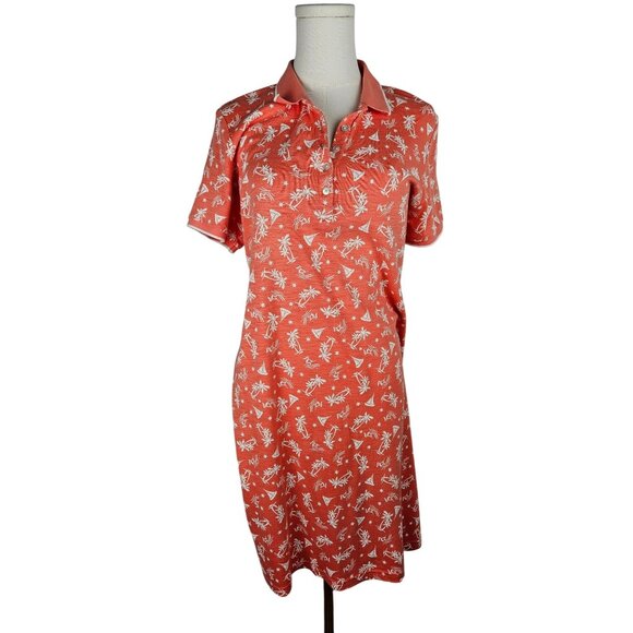 Tommy Bahama Shipwreck Beach Polo Dress Medium Orange Tropical Coastal - Picture 1 of 8